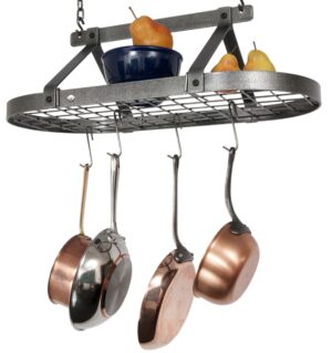 Gourmet Classic Oval Ceiling Pot Rack w/ 12 Hooks, 2 S Hooks and 6" Chain