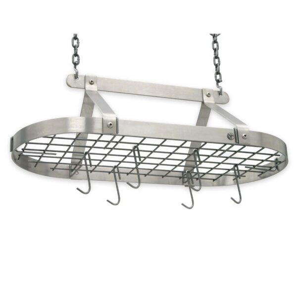 Gourmet Classic Oval Ceiling Pot Rack w/ 12 Hooks, 2 S Hooks and 6" Chain