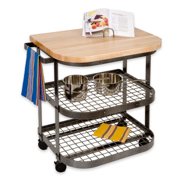 Baker's Cart Base Hammered Steel w/ Eastern Maple Butcher Block - Enclume Design Products