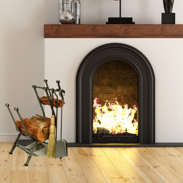 Front Loading Fireplace Log Rack w/ Tools Hammered Steel - Enclume Design Products