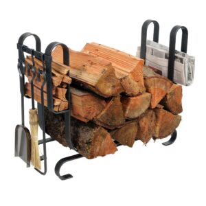 Large Modern Fireplace Log Rack w/ Tools Hammered Steel