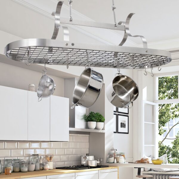 Scroll Arm Oval Ceiling Pot Rack w/ 24 Hooks - Enclume Design Products