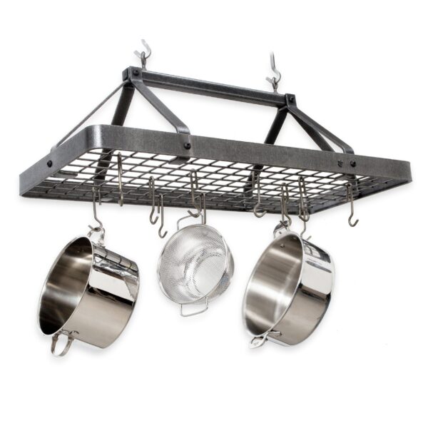 Carnival Rectangle Ceiling Pot Rack in Hammered Steel