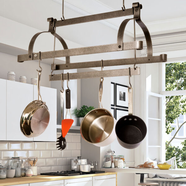 Three Bar Ceiling Pot Rack Hammered Steel - Enclume Design Products