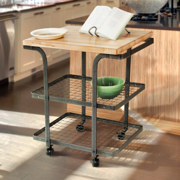 Rectangle Baker's Cart Hammered Steel w/ Eastern Maple Butcher Block - Enclume Design Products