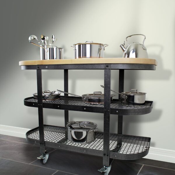 Baker‰۪s SideShelf Base Hammered Steel w Eastern Maple Butcher Block - Enclume Design Products