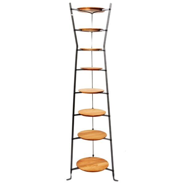 8-Tier Gourmet Hourglass Cookware Stand w/ Alder Shelves Hammered Steel - Enclume Design Products