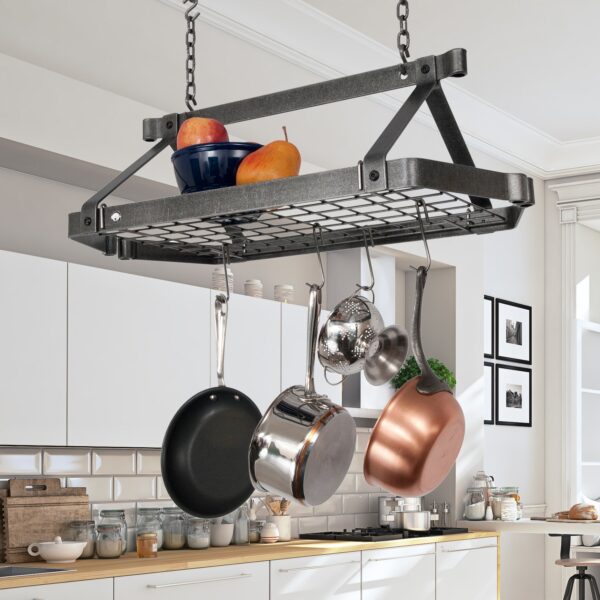 Retro Rectangle Ceiling Pot Rack w/ 12 Hooks, 2 S Hooks & 6" Chain