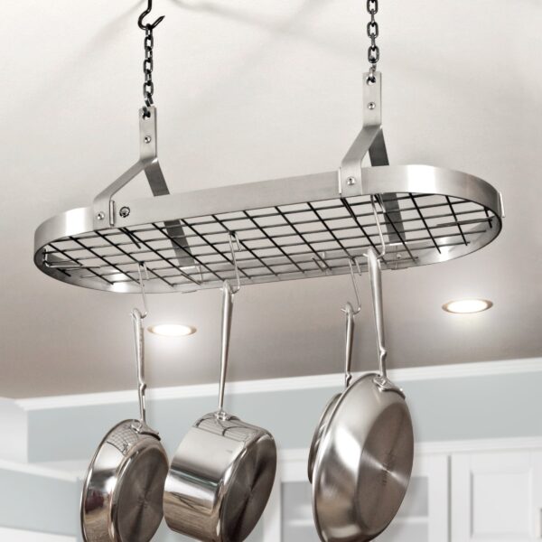 Contemporary Ceiling Pot Rack w/ 12 Hooks in Stainless Steel