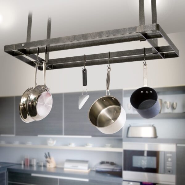 All Bars Ceiling Pot Rack w/ 12 Hooks Hammered Steel - Enclume Design Products