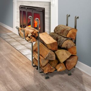 Indoor/Outdoor Rectangle Fireplace Log Rack Hammered Steel