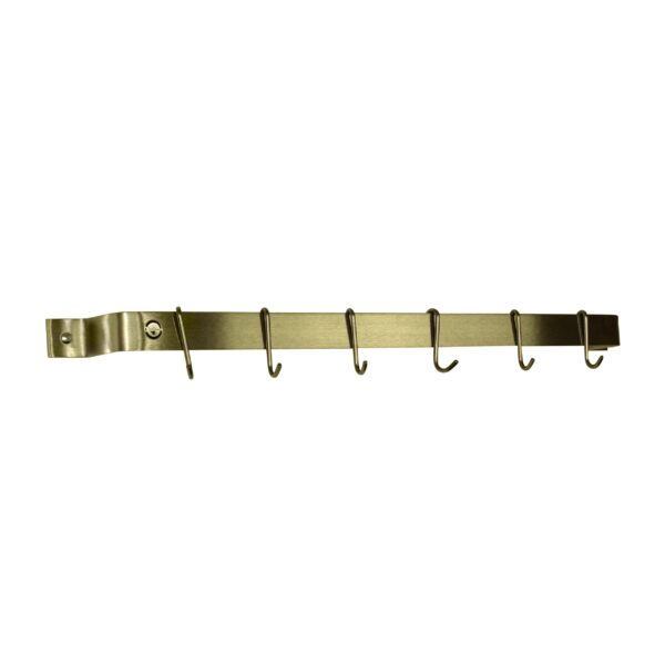 Handcrafted 30" Easy Mount Wall Rack w/ 6 Hooks Brass Finish