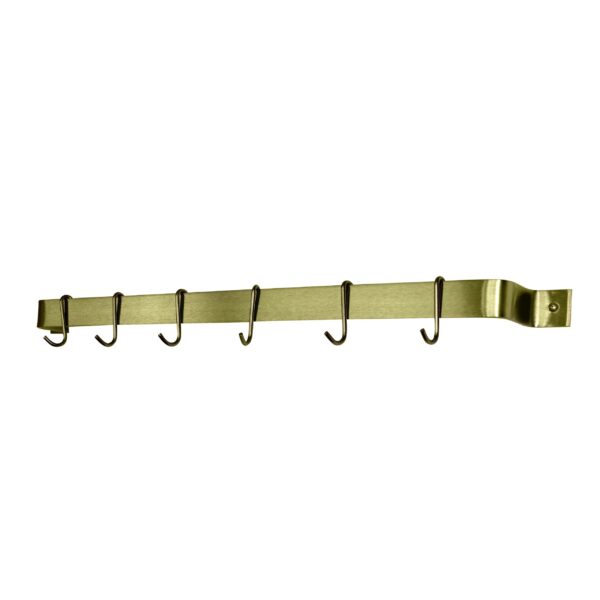 Handcrafted 30" Easy Mount Wall Rack w/ 6 Hooks Brass Finish