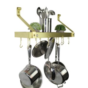 Gourmet Bookshelf Wall Rack w/ 12 Hooks Brass Finish