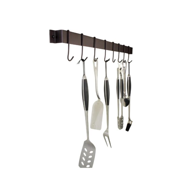 Rack It Up 34" Easy Mount Wall Rack Utensil Bar w 8 Hooks, Bordeaux