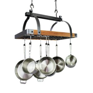 Signature 30" Rectangle Ceiling Pot Rack Hammered Steel w/Tigerwood