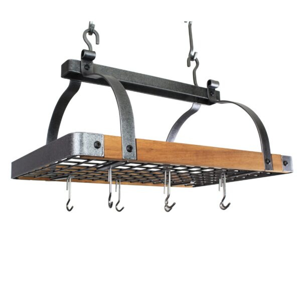 Signature 30" Rectangle Ceiling Pot Rack Hammered Steel w/Tigerwood - Enclume Design Products